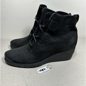 SOREL Toronto Waterproof Oiled-Suede Black Lace Up Wedge Ankle Boots Size 10